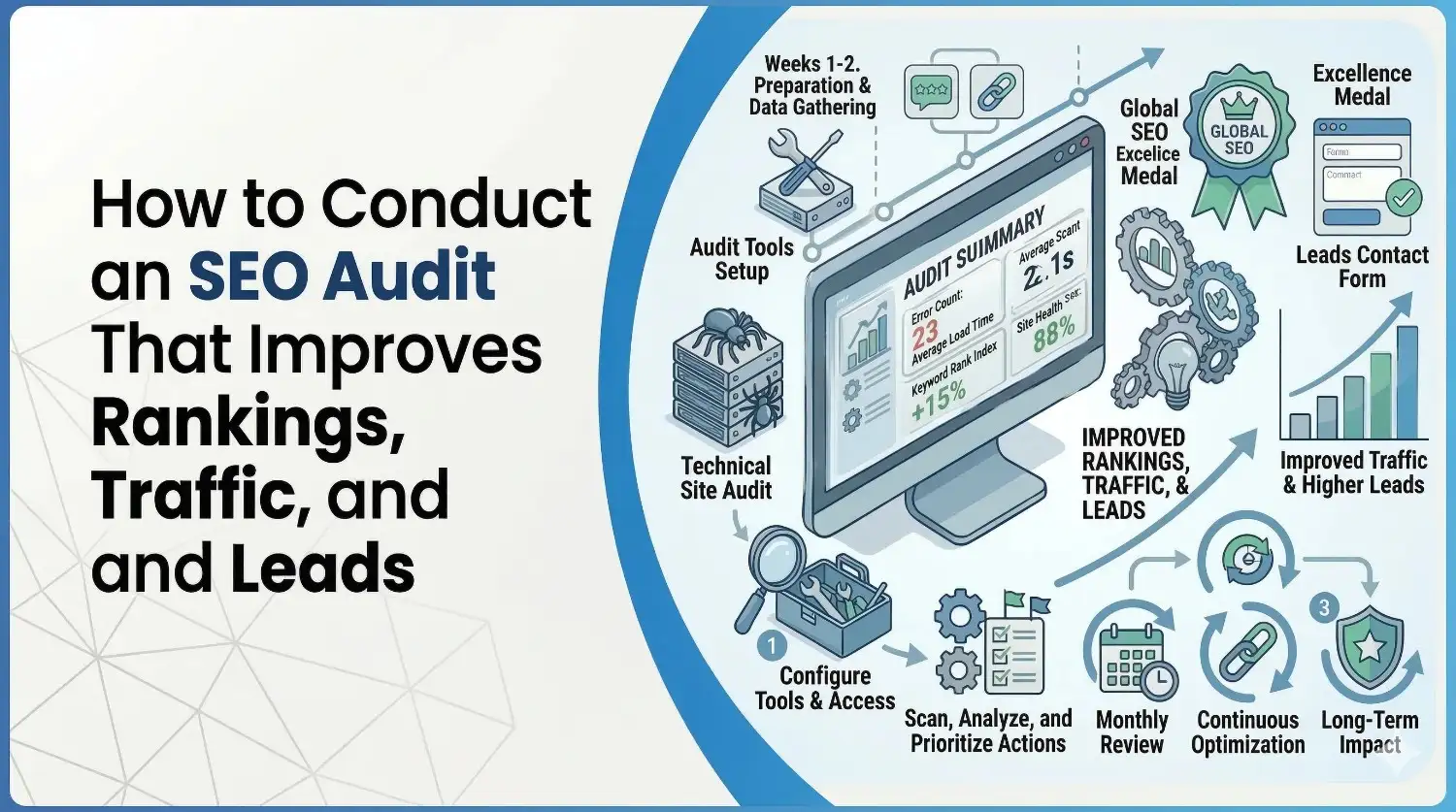 infographics about How to Conduct an SEO Audit That Improves Rankings, Traffic, and Leads