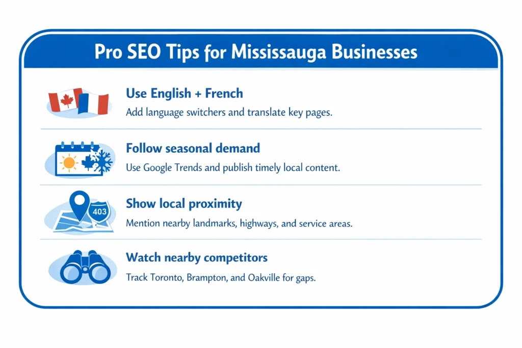 infographics show about pro seo tips for mississauga businesses
